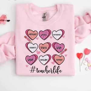 Love Teacher Life Valentine’S Day Shirt, Teacher Valentine Sweatshirt, Women’S Valentines Day Sweatshirt
