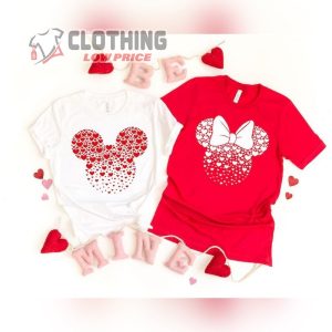 Mickey And Minnie Ears With Heart T- shirt For Valentines Day, Disneyworld Valentines Travel Shirts, Valentine’S Day Disney Matching Merch