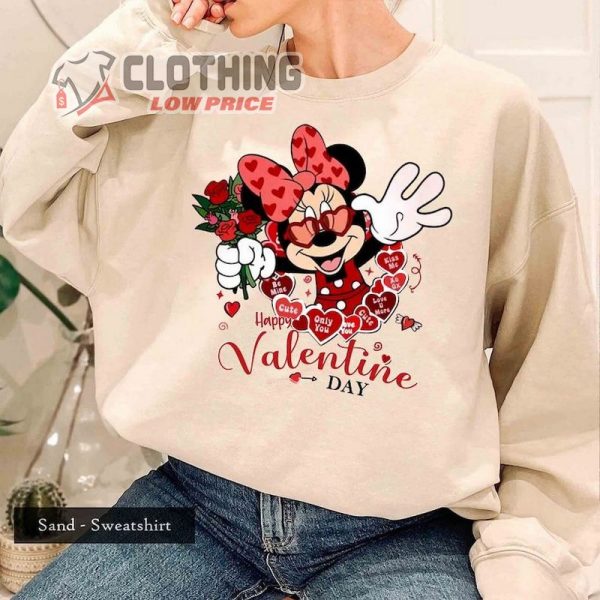 Mickey Minnie Disney Happy Valentine’S Day Shirt, Flower Heart Valentine Gifts 2024, Disney Valentine’S Day 2024 Merch