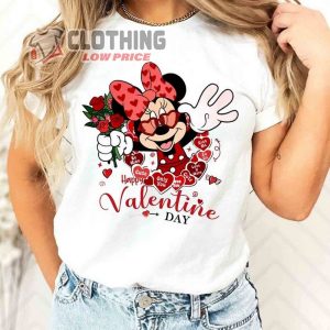 Mickey Minnie Disney Happy ValentineS Day Shirt Flower Heart Valentine Gifts 2024 Disney ValentineS Day 2024 Merch 2