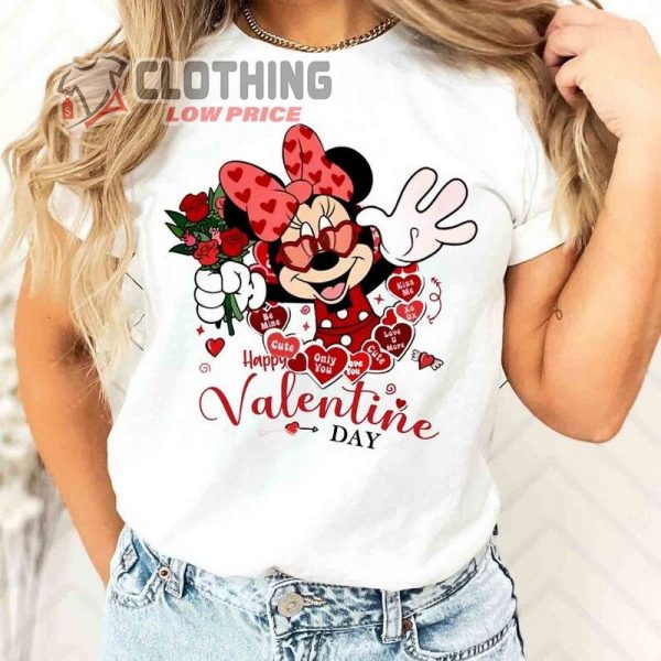 Mickey Minnie Disney Happy Valentine’S Day Shirt, Flower Heart Valentine Gifts 2024, Disney Valentine’S Day 2024 Merch