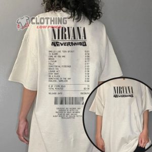 Nirvana Smells Like Teen Spirit 2 Sides Unisex T-Shirt, Nevermind Album Tracklist Nirvana Band Tee, In Utero Nirvana Tour 90s Shirt, Kurt Cobain Rock Music Festival  Merch