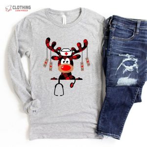 Nurse Christmas Shirt Buffalo Plaid Reindeer Christmas Light