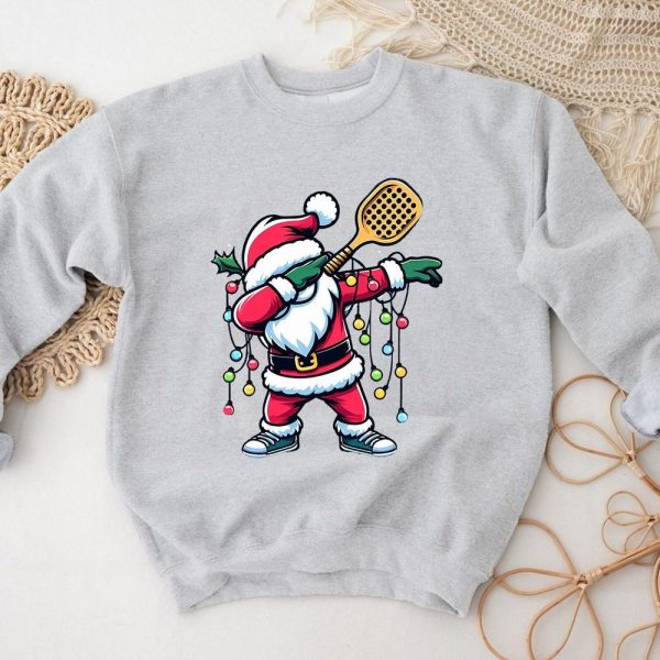 Pickleball Christmas Sweatshirt, Dabbing Santa With Christmas Light Shirt