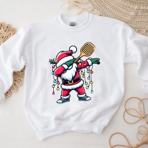 Pickleball Christmas Sweatshirt Dabbing Santa With Christmas Light Shirt 3