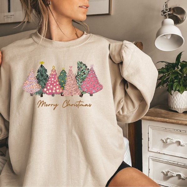 Pink Tree Christmas Holiday Sweaters For Women