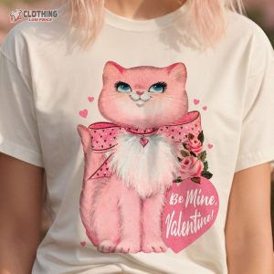 Pink Valentines Day Shirt For Cat Lover, Cute Crewneck Cottagecore Preppy Shirt