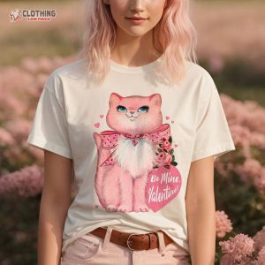 Pink Valentines Day Shirt For Cat Lover Cute Crewneck Cottagecore Preppy Shirt 2