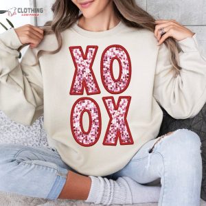 Pink Xoxo Sparkly Faux Sequins Valentines Day Cute Valentines Day Shirt 1