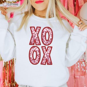 Pink Xoxo Sparkly Faux Sequins Valentines Day Cute Valentines Day Shirt 2