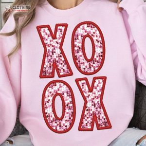 Pink Xoxo Sparkly Faux Sequins Valentines Day Cute Valentines Day Shirt 3