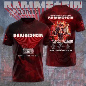 Rammstein Europe Stadium Tour 2024 3D Merch, Rammstein 30th Anniversary 1994-2024 Thank You For The Memories Signatures 3D Shirt All Over Printed