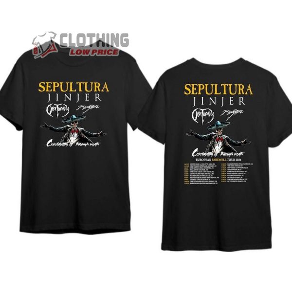 Sepultura Jinjer European Tour 2024 Dates Shirt, Sepultura Jinjer Celebrating In Through Death European Farewell Tour 2024 Shirt