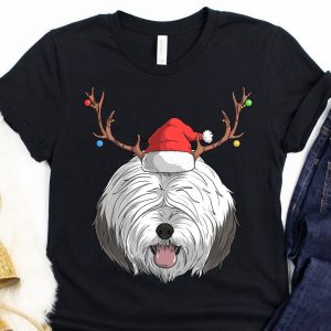 Sheepdog Santa Claus T Shirt Unique Christmas Shepherd Dog Shirt