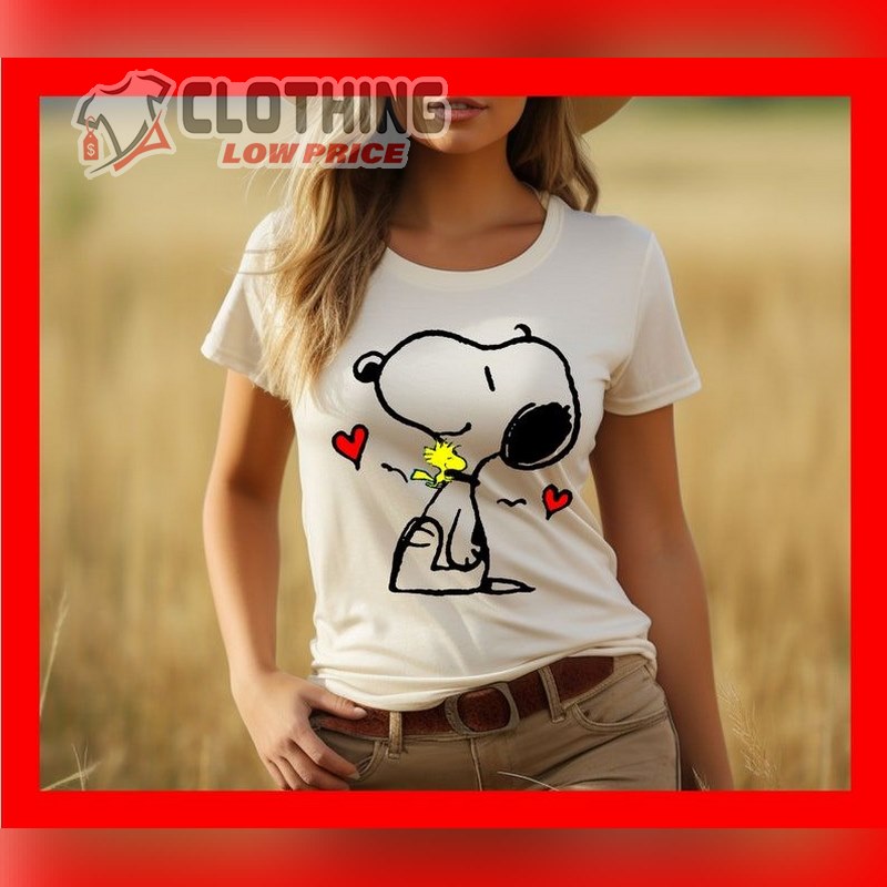 Snoopy The Dog With Woodstock T- Shirts, Snoopy Sweatshirt, Valentine 2024 Shirt, Snoopy Valentine'S Day Merch