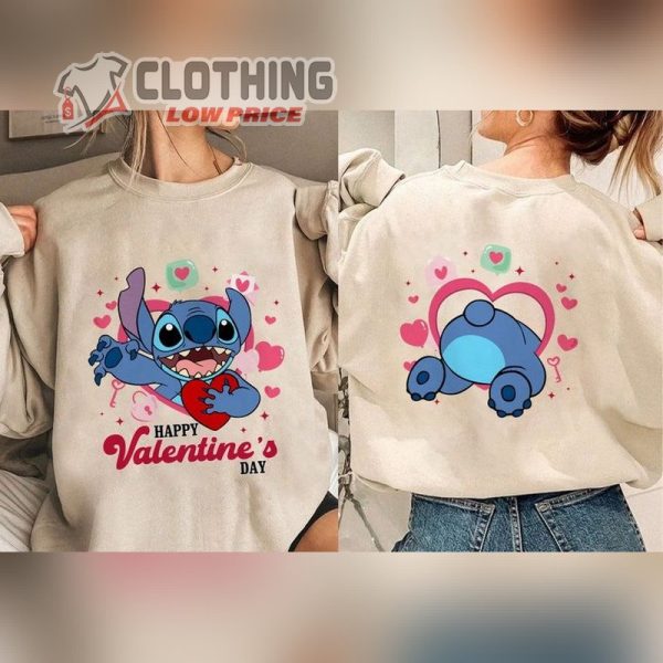 Stitch And Angel  Happy Valentine’S Day Shirt, Flower Heart Valentine Gifts 2024, Disneyland Valentine Couple Matching Merch