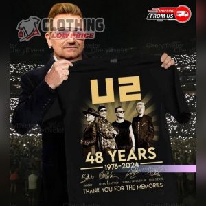U2 48 Years 1976 2024 Signatures Thank You For The Memories Shirt, U2 T- Shirt, U2 Christmas Song Sweatshirt, U2 Songs List Hoodie
