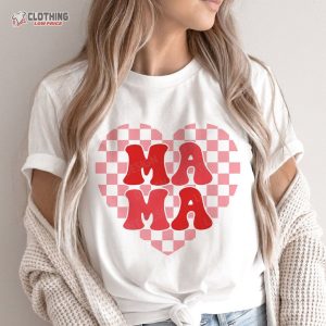 Valentine Mama Heart Checkered Heart Retro Valentines Day Shirts Gift 2