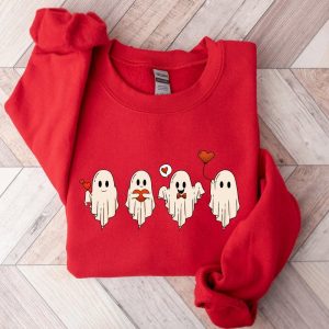 ValentineS Day Ghost Sweatshirt Ghosts With Hearts Sweater Retro Ghost Valentine Shirt Spooky Val