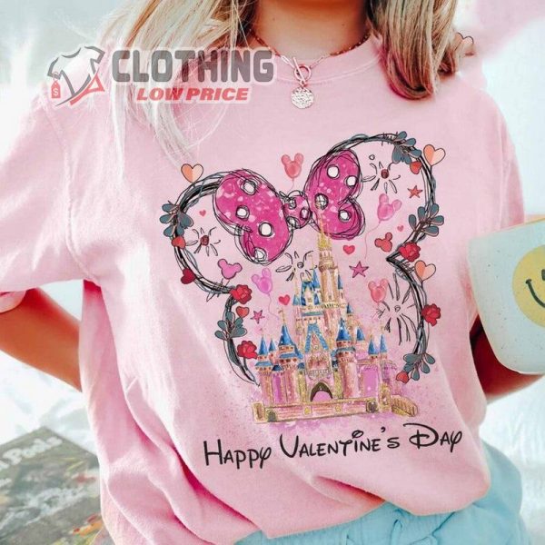 Watercolor Floral Disney Castle Valentine Shirt, Disney Valentines Day T- shirt, Disney Lovers Matching Merch