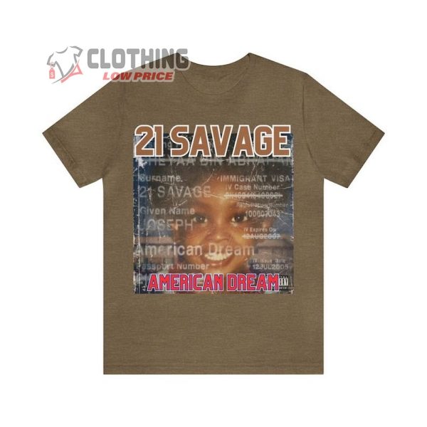 21 Savage American Dream Album Tee, 21 Savage Tour 2024 Merch, 21 Savage Hiphop T-Shirt, 21 Savage Drake Fan Gift