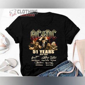 ACDC 51 Years 1973 2024 Anniversary Merch Signature Acdc Rock Band Shirt ACDC Tour 2024 T Shirt