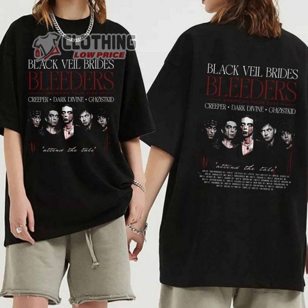 Black Veil Brides Tour 2024 USA Tickets Merch, Black Veil Brides Setlist 2024 Shirt, Black Veil Brides Concert 2024 Sweatshirt, Black Veil Brides Band Fan T-Shirt