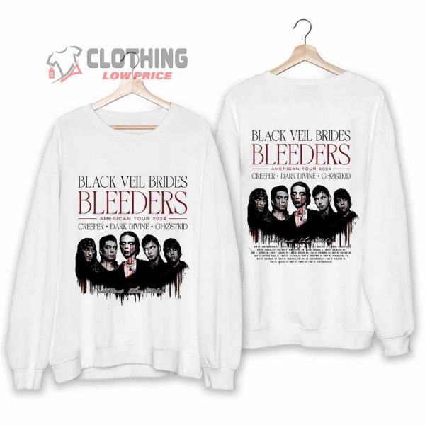 Black Veil Brides Tour 2024 USA Tickets Merch, Black Veil Brides Setlist 2024 Shirt, Black Veil Brides Concert 2024 Sweatshirt, Black Veil Brides Band Fan T-Shirt