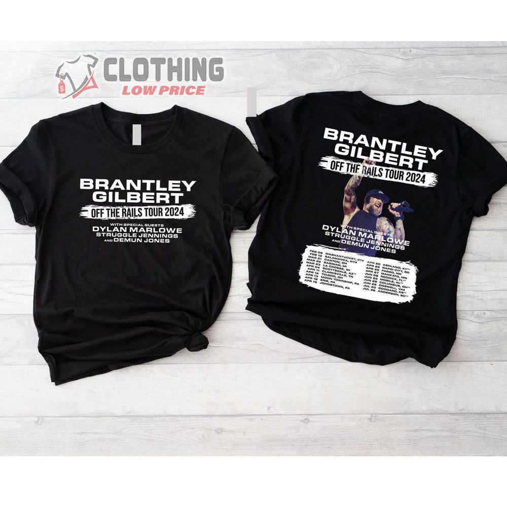 Brantley Gilbert Off The Rails Tour 2024 Merch, Brantley Gilbert Tour Dates 2024 Shirt, Brantley Gilbert Concert 2024 T-Shirt