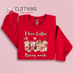 Coffee Lover Valentine Sweatshirt, Cute Valentine Bear Cupcake, Retro Aesthetic Latte Sweater