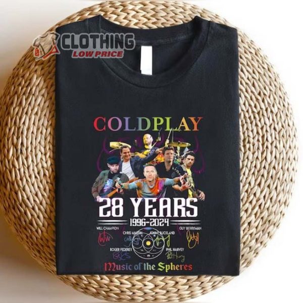 Coldplay 28 Years 1996 2024 Merch, Coldplay World Tour 2024 Shirt, Music The Spheres T-Shirt
