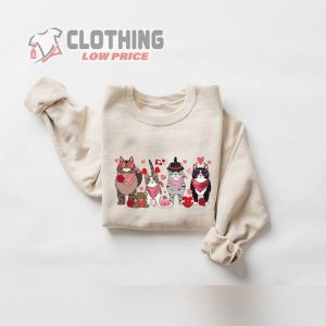 Cute Cats Valentines Day Sweatshirt, Cat Lover Valentine Gift, Cat Family Tee, Mini Bear Heart Valentine Crewneck