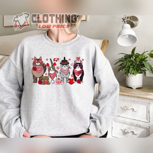 Cute Cats Valentines Day Sweatshirt, Cat Lover Valentine Gift, Cat Family Tee, Cat Owner Sweatshirt