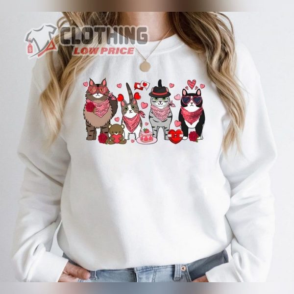 Cute Cats Valentines Day Sweatshirt, Cat Lover Valentine Gift, Cat Family Tee, Cat Owner Sweatshirt