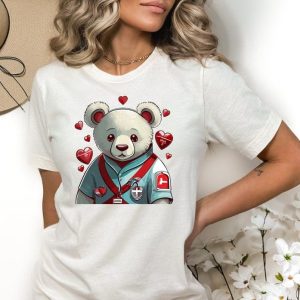 Cute Nurse Bear T-Shirt, Valentine’S Day Gift, Doctor Teddy Bear Tee, Health Care Worker Love Shirt
