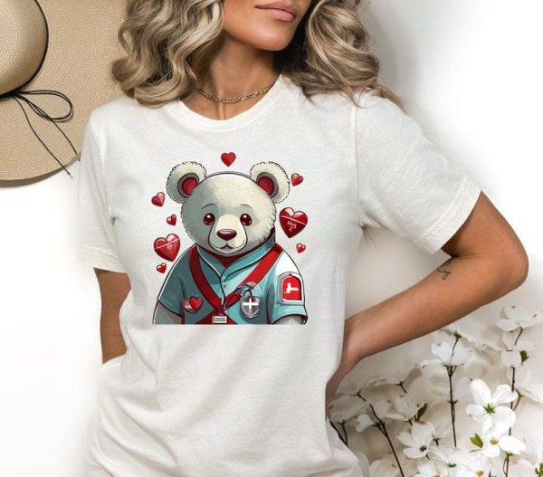 Cute Nurse Bear T-Shirt, Valentine’S Day Gift, Doctor Teddy Bear Tee, Health Care Worker Love Shirt