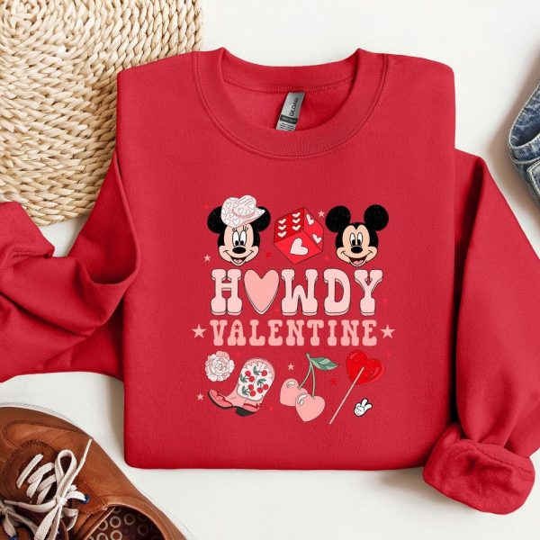 Howdy Valentine Mickey And Minnie Sweatshirt, Disney Valentines Day Sweatshirt