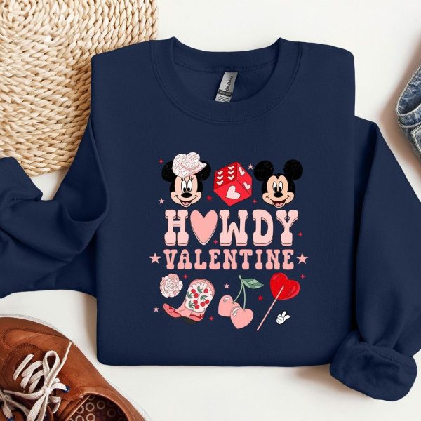 Howdy Valentine Mickey And Minnie Sweatshirt, Disney Valentines Day Sweatshirt