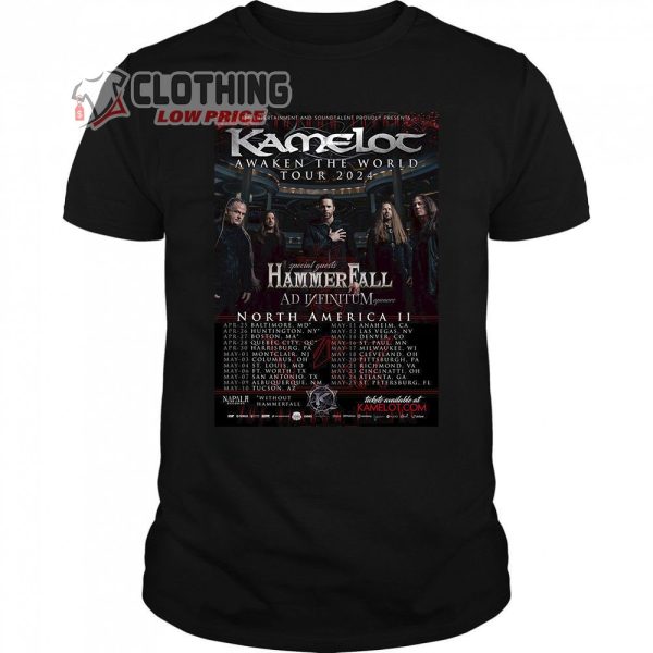 Kamelot Awaken The World Tour 2024 Merch, Ad Infinitum Band Tee, Hammerfall Tour T-Shirt