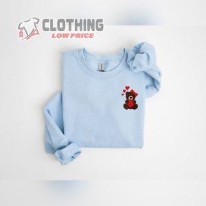 Love Bear Embroidered Sweatshirt, Valentine’S Day Bear Embroidered Shirt