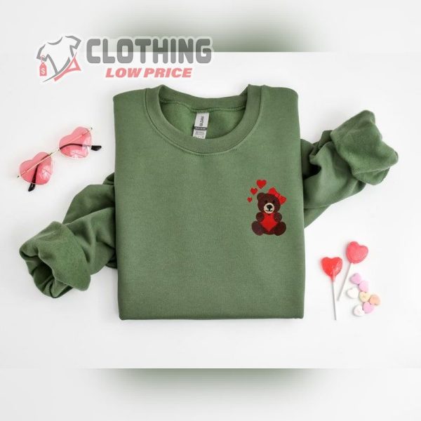 Love Bear Embroidered Sweatshirt, Valentine’S Day Bear Embroidered Shirt