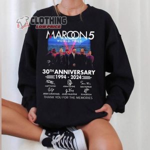 Maroon 5 Band 30Th Anniversary 1994-2024 Merch, Maroon 5 Thank You For The Memories Signatures T-Shirt