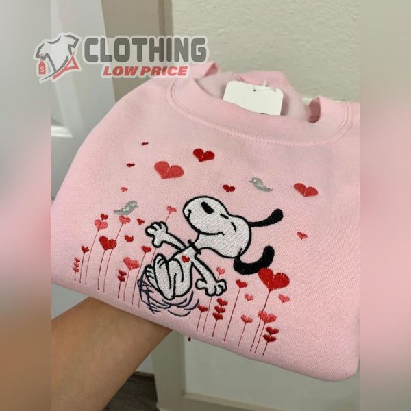 Pink Snoopy Valentine’S Day Embroidered Sweatshirt, Cozy Snoopy Jumper