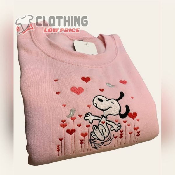 Pink Snoopy Valentine’S Day Embroidered Sweatshirt, Cozy Snoopy Jumper