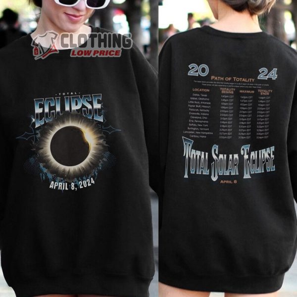 Rock Concert North American Tour 2024 Solar Eclipse Unisex T-Shirt, Total Solar Eclipse April 8th 2024 Shirt, Path of Totality Cities Sweatshirt, Hoodie