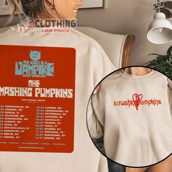 The Smashing Pumpkins World Is A Vampire tour 2024 Unisex Hoodie, The Smashing Pumpkins World Tour Dates 2024 Sweatshirt, The Smashing Pumpkins 2024 Concert Ticket T-Shirt