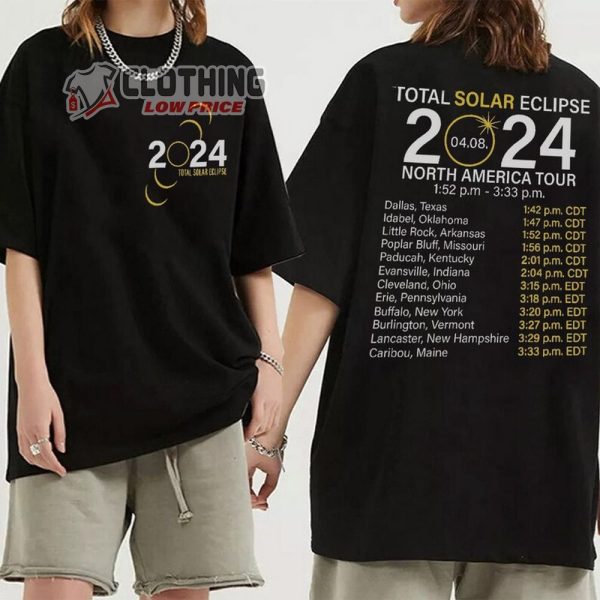 Total Solar Eclipse April 8th Tour 2024 Unisex Sweatshirt, Eclipse North America 2024 Tour Dates Shirt, Space Hoodie, Solar Eclipse Merch