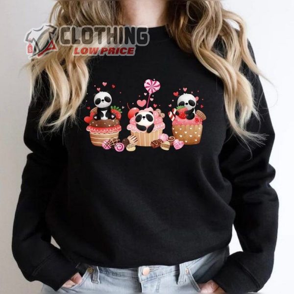 Valentine Day Panda Bears, Cute Panda Bears With Cupcakes Sweatshirt