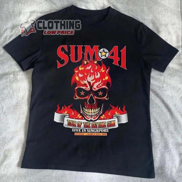 Vintage Sum 41 Tour 2024 Merch, Sum 41 Tour Of The Setting Sum Shirt, Sum 41 Tour 2024 Live In Singapore T-Shirt