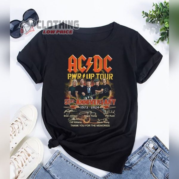 ACDC PWR UP Tour 51 Years Signatures Merch, ACDC Tour 2024 Anniversary Thank You For The Memories Signatures T-Shirt